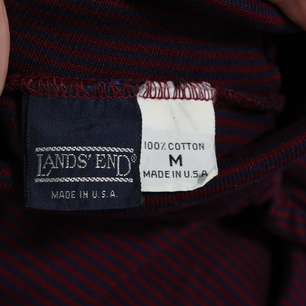 Vintage 90s Lands End Turtleneck M Cotton Red Blue Striped USA Made Normcore - Picture 2 of 8